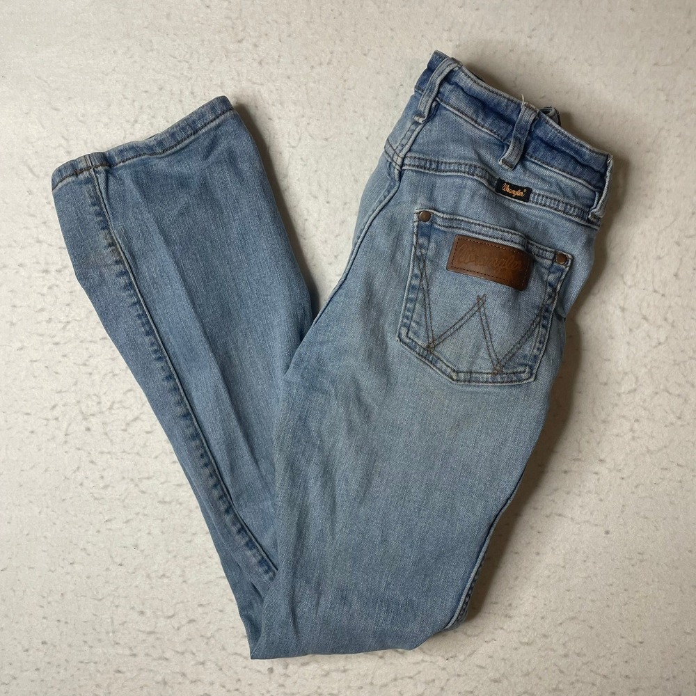 Wrangler Mens‎ Blue Denim High Rise Slim Boot Leg Jeans Light Wash Size 26x31